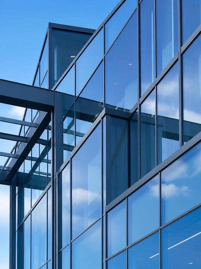 Modern glass office building facade